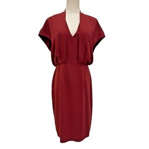REISS Dania Women's Office Siren Draped‎ Shift Midi Dress Rouge Old Money Size 6